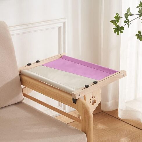 قطعتان من مجثم نافذة القطط، أرجوحة نافذة للقطط قابلة للتعديل مع 1 * حصيرة قماش و1 * حصيرة قطيفة سميكة، سرير قطط خشبي سميك لعتبة النافذة وجانب السرير والمكتب (1 * قطيفة بيضاء، 1 * أزرق/رمادي) in Kuwait