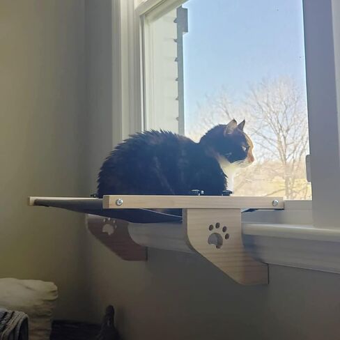 قطعتان من مجثم نافذة القطط، أرجوحة نافذة للقطط قابلة للتعديل مع 1 * حصيرة قماش و1 * حصيرة قطيفة سميكة، سرير قطط خشبي سميك لعتبة النافذة وجانب السرير والمكتب (1 * قطيفة بيضاء، 1 * أزرق/رمادي) in Kuwait
