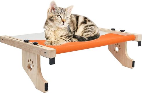 قطعتان من مجثم نافذة القطط، أرجوحة نافذة للقطط قابلة للتعديل مع 1 * حصيرة قماش و1 * حصيرة قطيفة سميكة، سرير قطط خشبي سميك لعتبة النافذة وجانب السرير والمكتب (1 * قطيفة بيضاء، 1 * أزرق/رمادي) in Kuwait