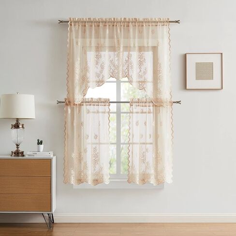 Warm Home Designs 3 Piece White Kitchen Window Curtains Set Includes 2 36 Inch Curtains & Kitchen Valance. Apple Kitchen Curtains Set for Apple Decor or Apple Kitchen Decor. KI White Apple in Saudi Arabia