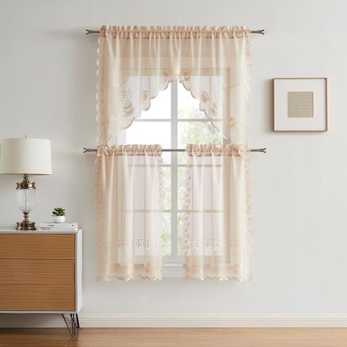 Warm Home Designs 3 Piece White Kitchen Window Curtains Set Includes 2 36 Inch Curtains & Kitchen Valance. Apple Kitchen Curtains Set for Apple Decor or Apple Kitchen Decor. KI White Apple in Saudi Arabia
