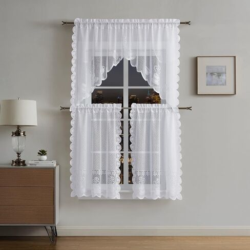 Warm Home Designs 3 Piece White Kitchen Window Curtains Set Includes 2 36 Inch Curtains & Kitchen Valance. Apple Kitchen Curtains Set for Apple Decor or Apple Kitchen Decor. KI White Apple in Saudi Arabia