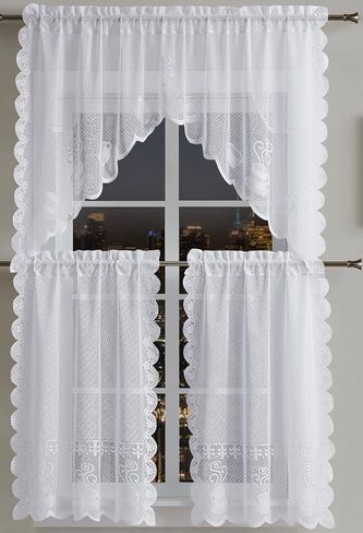 Warm Home Designs 3 Piece White Kitchen Window Curtains Set Includes 2 36 Inch Curtains & Kitchen Valance. Apple Kitchen Curtains Set for Apple Decor or Apple Kitchen Decor. KI White Apple in Saudi Arabia