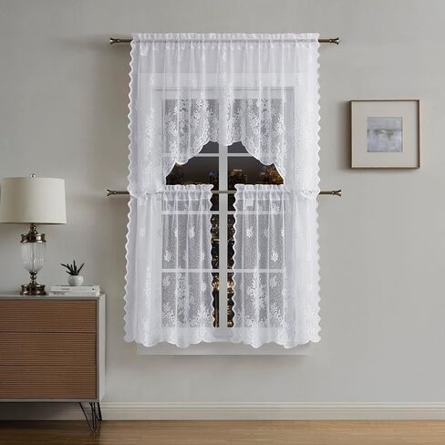 Warm Home Designs 3 Piece White Kitchen Window Curtains Set Includes 2 36 Inch Curtains & Kitchen Valance. Apple Kitchen Curtains Set for Apple Decor or Apple Kitchen Decor. KI White Apple in Saudi Arabia