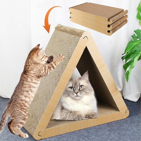 لوح خدش للقطط، لوح خدش للقطط من الورق المقوى المثلث، 6 جوانب قابلة للاستخدام للقطط للقطط الداخلية تمنع تلف سجاد الأثاث، لوح خدش مثلث كبير متين للقطط in Kuwait