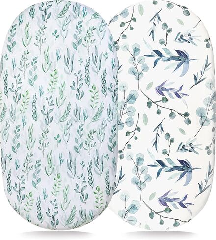 ملاءة سرير للطفل الرضيع للفتاة والفتيان من القطن الناعم القابل للتمدد من نسيج جيرسي ملائم للاستخدام على المرتبة البيضاوية والساعة الرملية، 2 حزمة، ورقة خضراء in Kuwait