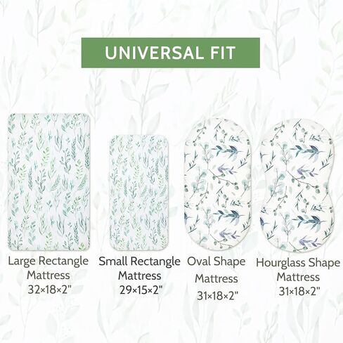 ملاءة سرير للطفل الرضيع للفتاة والفتيان من القطن الناعم القابل للتمدد من نسيج جيرسي ملائم للاستخدام على المرتبة البيضاوية والساعة الرملية، 2 حزمة، ورقة خضراء in Kuwait