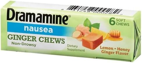 حلوى درامامين بالزنجبيل، مضغ ناعم لتخفيف الغثيان بالليمون والعسل والزنجبيل، خالي من الغلوتين ومنتجات الألبان، 6 قطع - عبوة من 3 قطع in Kuwait