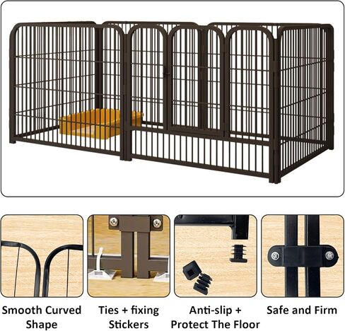 Fhiny Dog Playpen، 6 لوحات داخلية سياج هزلي ممارسة القلم المحمولة جرو بيت الكلب الثقيلة الضميمة المعدنية في الهواء الطلق قفص قفص للكلاب الصغيرة المتوسطة الأرانب القطط in Saudi Arabia