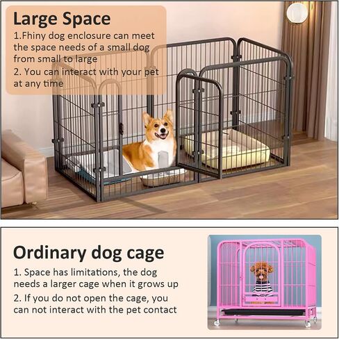 Fhiny Dog Playpen، 6 لوحات داخلية سياج هزلي ممارسة القلم المحمولة جرو بيت الكلب الثقيلة الضميمة المعدنية في الهواء الطلق قفص قفص للكلاب الصغيرة المتوسطة الأرانب القطط in Saudi Arabia