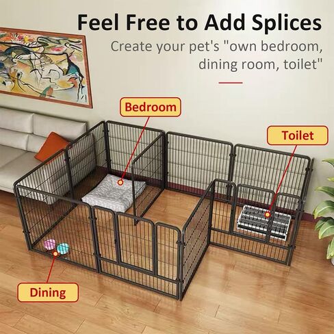 Fhiny Dog Playpen، 6 لوحات داخلية سياج هزلي ممارسة القلم المحمولة جرو بيت الكلب الثقيلة الضميمة المعدنية في الهواء الطلق قفص قفص للكلاب الصغيرة المتوسطة الأرانب القطط in Saudi Arabia