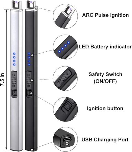 2 حزمة ولاعة شمعة كهربائية طويلة ولاعة USB قابلة لإعادة الشحن ولاعة بلازما عديمة اللهب مقاومة للرياح للتخييم بالشموع in Kuwait