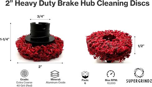 SuperGrindz 6 Pack 2" Heavy Duty Brake Hub Cleaning Discs, Brake Drum, Rotor, Around Studs Rust Removal, Replacement Pads Compatible with Pro-Graad, Counteract, Hub Buddy & 3M Hub Cleaning Holders in Kuwait