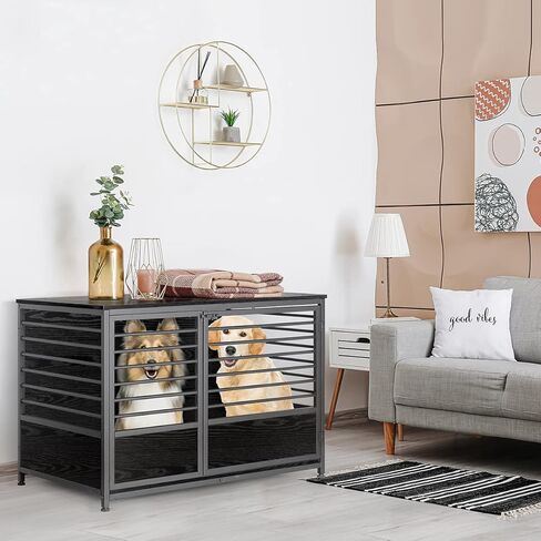 أثاث قفص الكلاب، طاولة نهاية جانبية لقفص الكلاب الخشبي شديد التحمل من ميلوس، بيت للكلاب داخلي، هيكل أنبوبي فولاذي بتصميم زخرفي، بيت قفص للحيوانات الأليفة للكلاب الكبيرة/المتوسطة/الصغيرة، بني ريفي in Kuwait