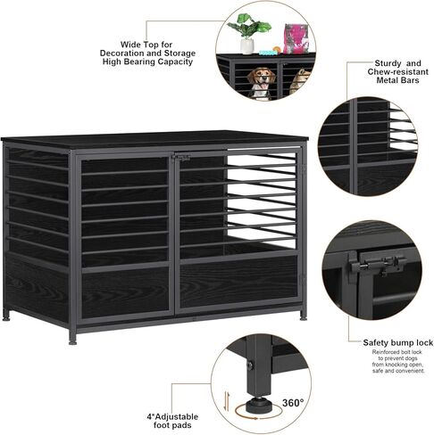 أثاث قفص الكلاب، طاولة نهاية جانبية لقفص الكلاب الخشبي شديد التحمل من ميلوس، بيت للكلاب داخلي، هيكل أنبوبي فولاذي بتصميم زخرفي، بيت قفص للحيوانات الأليفة للكلاب الكبيرة/المتوسطة/الصغيرة، بني ريفي in Kuwait