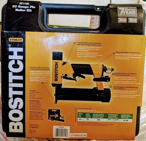 BOSTITCH Pin Nailer 23 Gauge, 1/2-Inch to 1-3/16-Inch (HP118K) , Black in Saudi Arabia