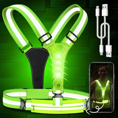 سترة عاكسة مطورة باضاءة LED للركض، سترة ركض عاكسة قابلة لاعادة الشحن بمنفذ USB مع شنطة جوال مقاومة للماء، معدات جري ليلية عالية الوضوح مع خصر وكتف قابلين للتعديل للرجال والنساء in Saudi Arabia