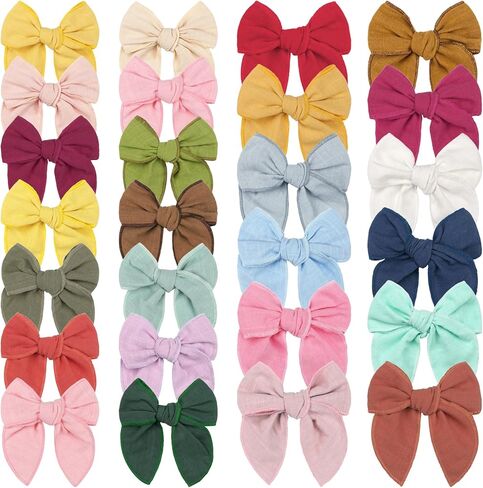 SUABNG 26 Pieces Bow Hair Clips for Baby Girls Cotton Linen Hair Bows Hair Barrettes with Bow Colorful Hair Accessories for Baby Toddlers Girls in Kuwait