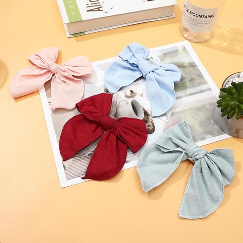 SUABNG 26 Pieces Bow Hair Clips for Baby Girls Cotton Linen Hair Bows Hair Barrettes with Bow Colorful Hair Accessories for Baby Toddlers Girls in Kuwait