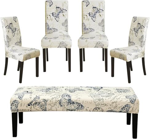 FORCHEER Dining Chair Covers and Bench Covers Set Waterproof Jacquard Chair Slipcover Set of 4 Washable Parsons Chair Slipcover - 4 PCS Chair Cover+1 PC Bench Cover （Waterproof-Light Brown） in Saudi Arabia