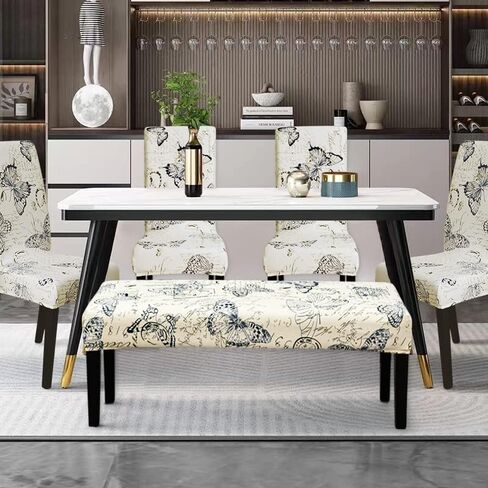 FORCHEER Dining Chair Covers and Bench Covers Set Waterproof Jacquard Chair Slipcover Set of 4 Washable Parsons Chair Slipcover - 4 PCS Chair Cover+1 PC Bench Cover （Waterproof-Light Brown） in Saudi Arabia