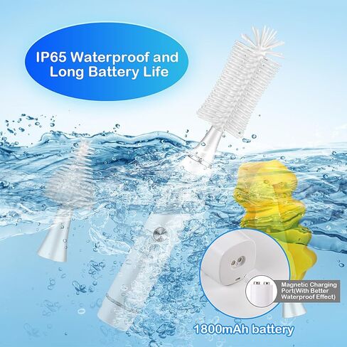 Electric Baby Bottle Brush, BicycleStore Waterproof Bottle Brush Cleaner Set with 4 Adjustable Speed, USB Rechargeable Water Bottle Scrubber Brushes with 5 Head for Baby Bottle and Kitchen Cleaning in Kuwait