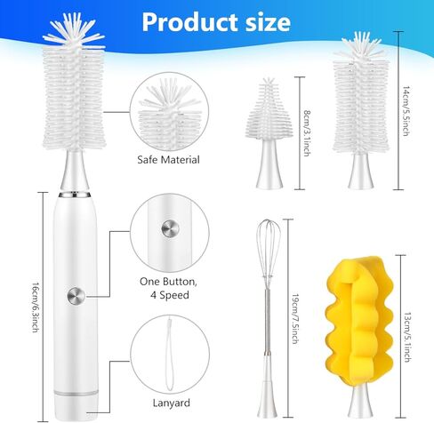 Electric Baby Bottle Brush, BicycleStore Waterproof Bottle Brush Cleaner Set with 4 Adjustable Speed, USB Rechargeable Water Bottle Scrubber Brushes with 5 Head for Baby Bottle and Kitchen Cleaning in Kuwait