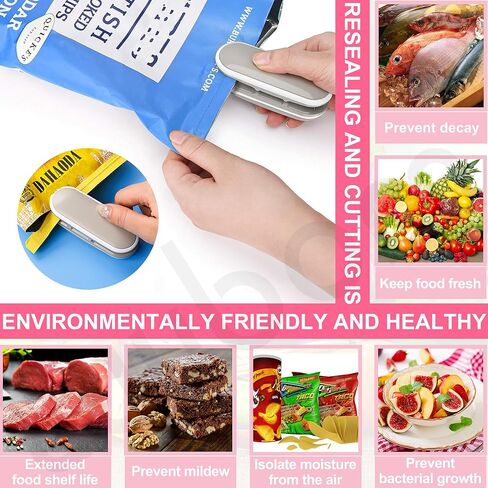 Luubom Mini Bag Sealer, Portable Heat Vacuum Sealers, Plastic Bag Sealer with Cutter 2 in 1, Handheld with Hook for Chip Food Storage, Grey in Kuwait