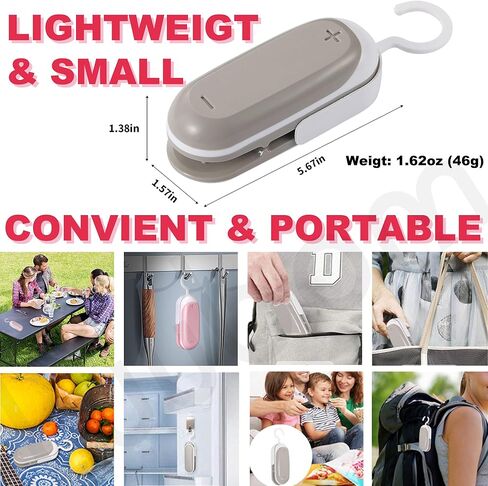 Luubom Mini Bag Sealer, Portable Heat Vacuum Sealers, Plastic Bag Sealer with Cutter 2 in 1, Handheld with Hook for Chip Food Storage, Grey in Kuwait