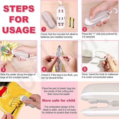 Luubom Mini Bag Sealer, Portable Heat Vacuum Sealers, Plastic Bag Sealer with Cutter 2 in 1, Handheld with Hook for Chip Food Storage, Grey in Kuwait