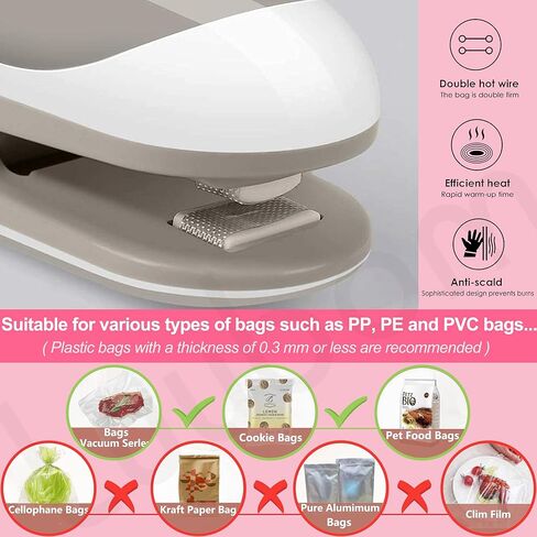 Luubom Mini Bag Sealer, Portable Heat Vacuum Sealers, Plastic Bag Sealer with Cutter 2 in 1, Handheld with Hook for Chip Food Storage, Grey in Kuwait