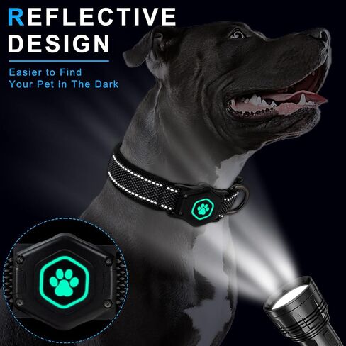 AirTag Dog Collar with Waterproof Air tag Holder, Luminous & Reflective,Comfortable and Durable 1000D Nylon, Dual Safety Buckle,Fit for Medium or Heavy Duty Large and Active Dogs【Airtag not Included】 in Saudi Arabia