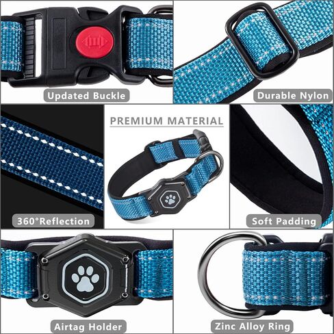 AirTag Dog Collar with Waterproof Air tag Holder, Luminous & Reflective,Comfortable and Durable 1000D Nylon, Dual Safety Buckle,Fit for Medium or Heavy Duty Large and Active Dogs【Airtag not Included】 in Saudi Arabia