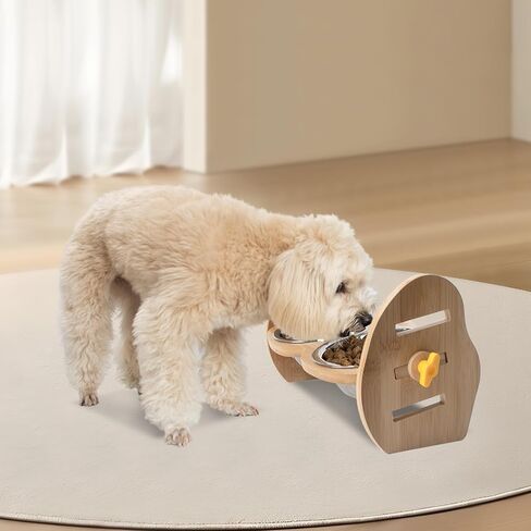 أوعية مرتفعة للكلاب، أوعية مرتفعة للكلاب وقابلة للتعديل للكلاب والقطط الصغيرة، حامل وعاء من الخيزران المتين المائل بزاوية 15 درجة مع وعاءين من الفولاذ المقاوم للصدأ لطعام الكلاب in Kuwait