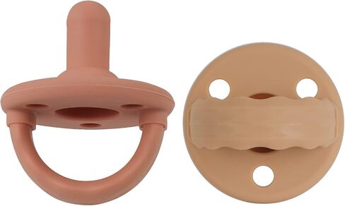 Soother Pacifier,Food Grade Silicone Pacifiers with Handle & 3 Holes for Added Safety, BPA Free, 2 Pack (Muted+Apricot) in Saudi Arabia