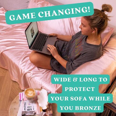 Tan Fan Self Tanner Sofa Slipcover - Keep Self Tan On You, Not Your Couch - Covers Furniture to Protect from Self Tanning Lotion - Silky Cool Poly for Oil, Sunless, Spray or Fake Tan (Large 24 x 30) in Kuwait