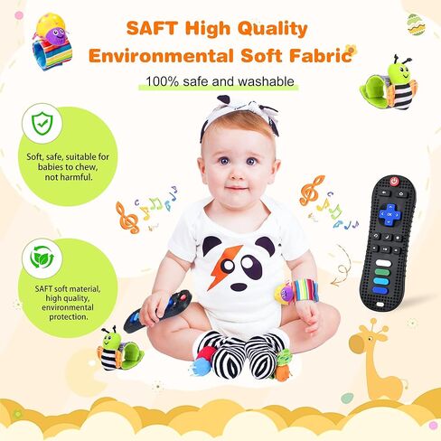 ألعاب الأطفال قدامة من 6 إلى 12 شهرًا، ألعاب تسنين ناعمة من السيليكون التنموي، جوارب معصم خشخيشة للأطفال من عمر 0 ​​إلى 6 أشهر، ألعاب مضغ على شكل ضروس للأطفال الصغار من الأولاد والبنات (أسود) in Kuwait