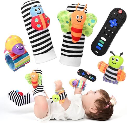 ألعاب الأطفال قدامة من 6 إلى 12 شهرًا، ألعاب تسنين ناعمة من السيليكون التنموي، جوارب معصم خشخيشة للأطفال من عمر 0 ​​إلى 6 أشهر، ألعاب مضغ على شكل ضروس للأطفال الصغار من الأولاد والبنات (أسود) in Kuwait
