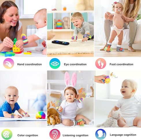 ألعاب الأطفال قدامة من 6 إلى 12 شهرًا، ألعاب تسنين ناعمة من السيليكون التنموي، جوارب معصم خشخيشة للأطفال من عمر 0 ​​إلى 6 أشهر، ألعاب مضغ على شكل ضروس للأطفال الصغار من الأولاد والبنات (أسود) in Kuwait