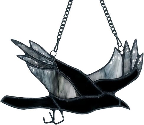 ZKULL Raven Decor الزجاج الملون - الشذوذات والفضول ديكور غريب الأطوار - ديكور قوطي ديكور المنزل القوطي - هدايا الغراب لإضافة مخيف إلى أرواحك in Kuwait