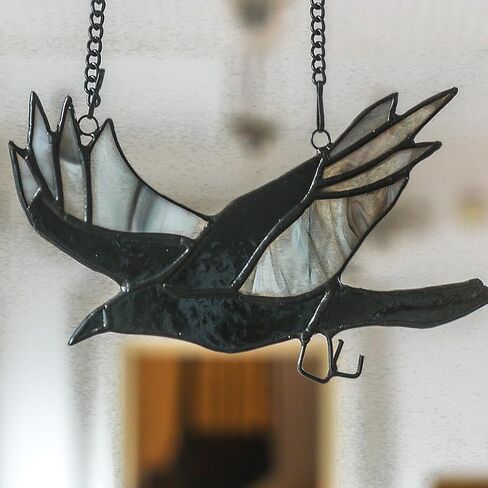 ZKULL Raven Decor الزجاج الملون - الشذوذات والفضول ديكور غريب الأطوار - ديكور قوطي ديكور المنزل القوطي - هدايا الغراب لإضافة مخيف إلى أرواحك in Kuwait