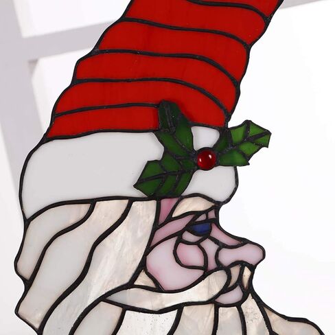 Bieye W10019 Santa Claus Head Moon Tiffany Style Stained Glass Window Panel with Hanging Chain, 11" W x 15" H in Kuwait
