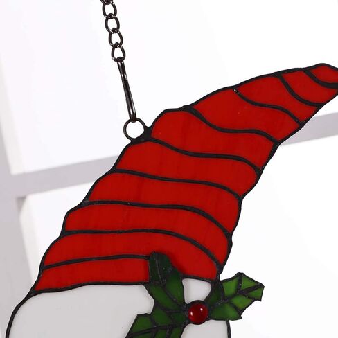 Bieye W10019 Santa Claus Head Moon Tiffany Style Stained Glass Window Panel with Hanging Chain, 11" W x 15" H in Kuwait