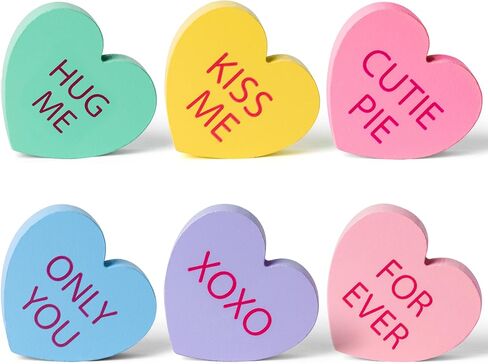 واتينك 6 قطع ديكور طاولة على شكل قلب عيد الحب، لافتة خشبية على الوجهين بتصميم عبارة Happy Valentine's Day على شكل قلب جميل لسطح الطاولة، لوازم تزيين هدايا حفلات الزفاف in Saudi Arabia
