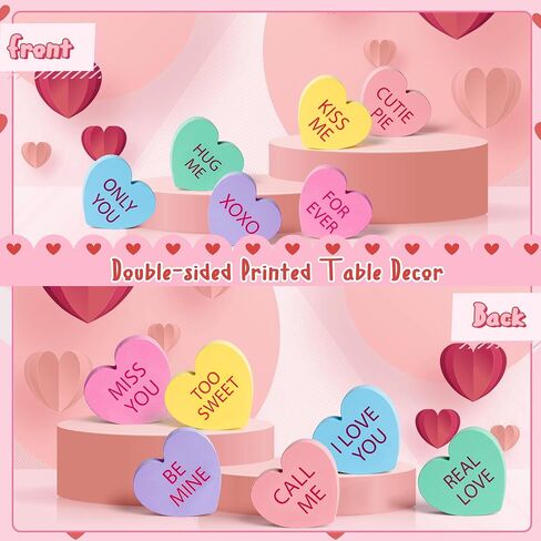 واتينك 6 قطع ديكور طاولة على شكل قلب عيد الحب، لافتة خشبية على الوجهين بتصميم عبارة Happy Valentine's Day على شكل قلب جميل لسطح الطاولة، لوازم تزيين هدايا حفلات الزفاف in Saudi Arabia