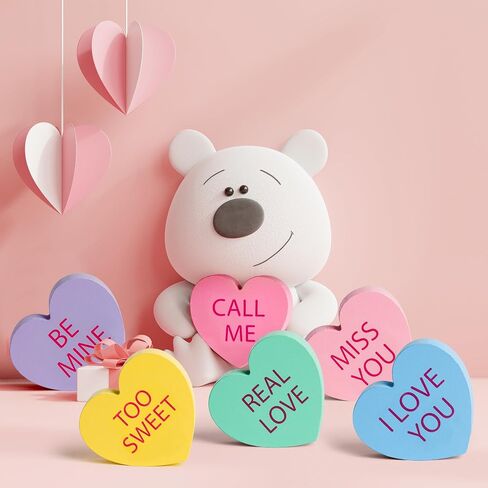 واتينك 6 قطع ديكور طاولة على شكل قلب عيد الحب، لافتة خشبية على الوجهين بتصميم عبارة Happy Valentine's Day على شكل قلب جميل لسطح الطاولة، لوازم تزيين هدايا حفلات الزفاف in Saudi Arabia