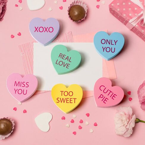 واتينك 6 قطع ديكور طاولة على شكل قلب عيد الحب، لافتة خشبية على الوجهين بتصميم عبارة Happy Valentine's Day على شكل قلب جميل لسطح الطاولة، لوازم تزيين هدايا حفلات الزفاف in Saudi Arabia