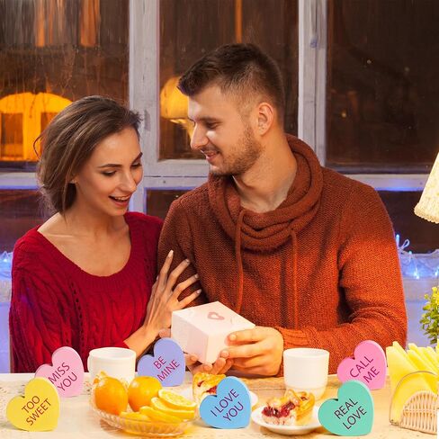 واتينك 6 قطع ديكور طاولة على شكل قلب عيد الحب، لافتة خشبية على الوجهين بتصميم عبارة Happy Valentine's Day على شكل قلب جميل لسطح الطاولة، لوازم تزيين هدايا حفلات الزفاف in Saudi Arabia
