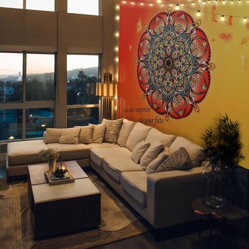 Tapestry For bedroom Wall hanging Wall art Wall deco Yoga Mind set Mandala Colorful Boho Velvet fabric No smell,FHD image,Queen size,90 * 70 in Kuwait