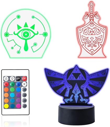 Pounchi Legend Game مصباح بجانب السرير 16 لونًا ضوء ليلي ثلاثي الأبعاد (3 أنماط) علامة سيف Legend Link مصباح طاولة يعمل بمنفذ USB لغرفة الألعاب ديكور غرفة النوم هدية عيد ميلاد للأطفال in Kuwait